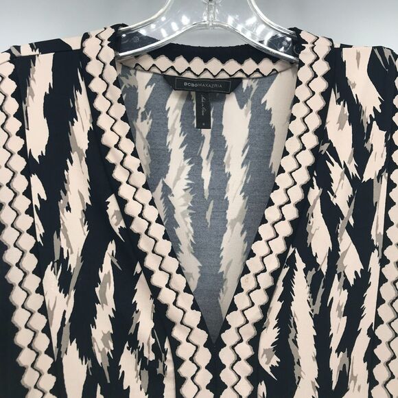 BCBGMaxazria Bridgit Mini Dress Womens Small Black Ivory Animal Print V Neck - Picture 4 of 13